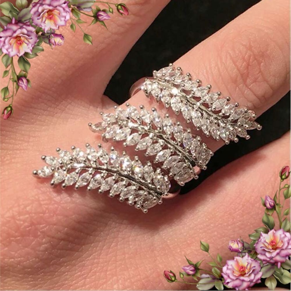 Cubic Zirconia Leaf Shaped‎ Open Ring